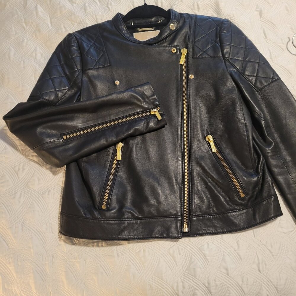 Michael Kors Sheep Skin Black Moto Jacket - Picture 2 of 8